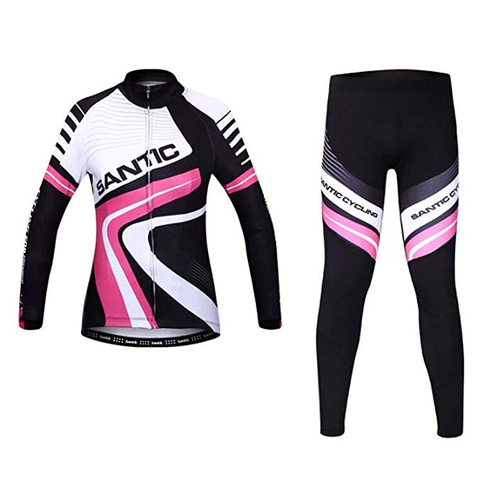 Santic Women's Fleece Thermal Long Sleeve Cycling Jersey And Padded Pants Sets Size XL