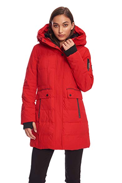 Alpine North Womens Down Mid-Length Winter Coat with Hood