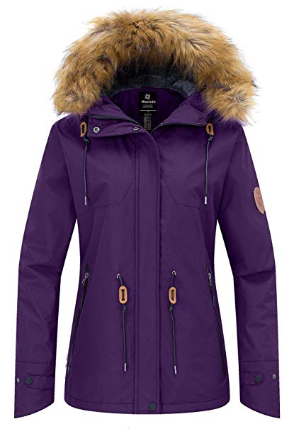 Wantdo Women's Waterproof Ski Jacket Fleece Lined Mountain Parka Hooded Windproof Raincoat Windbreaker Outdoors