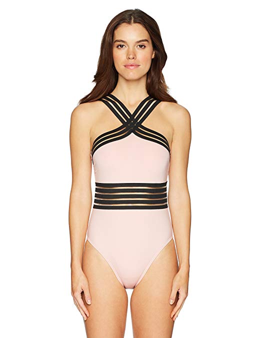 Kenneth Cole New York Women's High Neck Cross Front Banded One Piece Swimsuit
