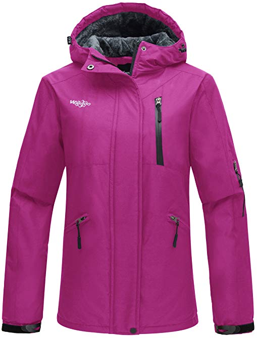 Wantdo Women's Windproof Ski Jacket Mountain Warm Raincoat Hooded Parka Waterproof Winter Coat with Fleece Lining