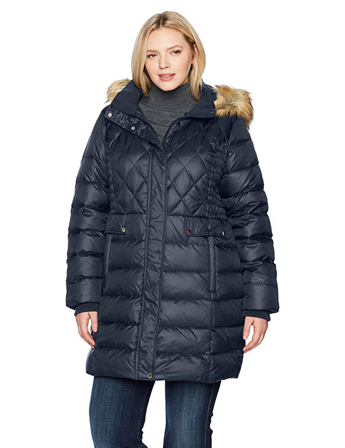 Jones New York Women's Plus Size Down Coat with Quilted Detailing