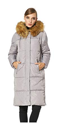 Orolay Women Down Jacket with Faux Fur Hoodie Thickened Slim Long
