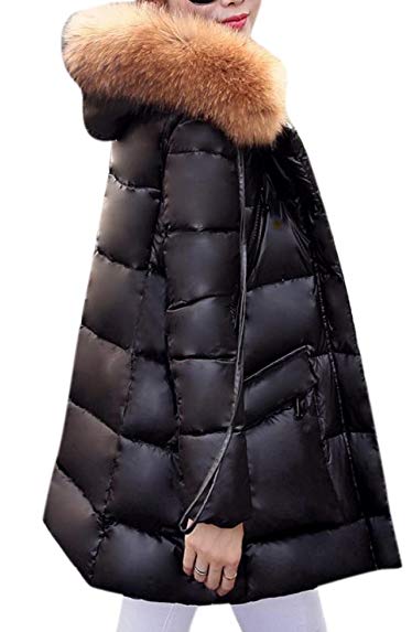 Enlishop Women's Winter Pockets Thicken Fur Hood Down Puffer Coat Jacket