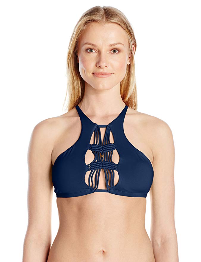 Dolce Vita Women's Solid Macrame High Neck Bikini Top