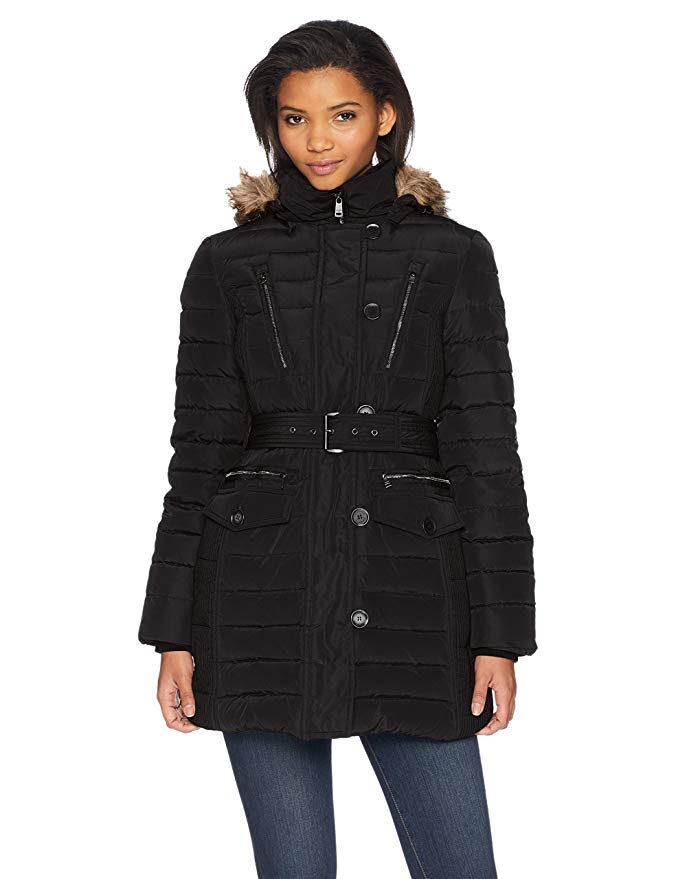 London Fog Women's Luxurious Belted Down Coat with Removable Hood