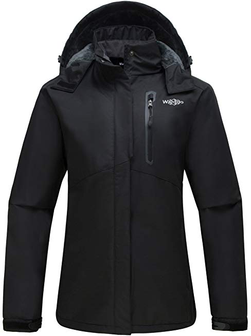 Wantdo Women's Detachable Hood Waterproof Fleece Lined Parka Windproof Ski Jacket