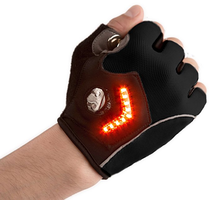 Zackees Award Winning LED Turn Signal Cycling Gloves with 4 Rechargeable Coincell Batteries + Charger, Leather Palms