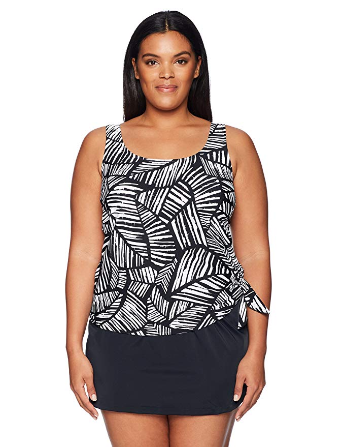 Maxine Of Hollywood Women's Plus Size Scoop Neck Side Tie Faux Tankini ...